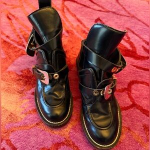 VINTAGE BALENCIAGA CEINTURE Black Leather Buckle Boots